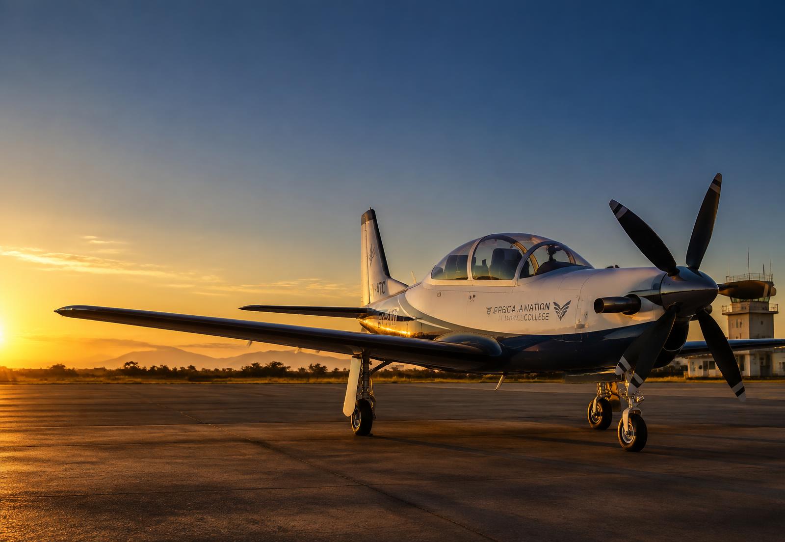 Training aircraft on the apron at Wilson Airport at sunrise